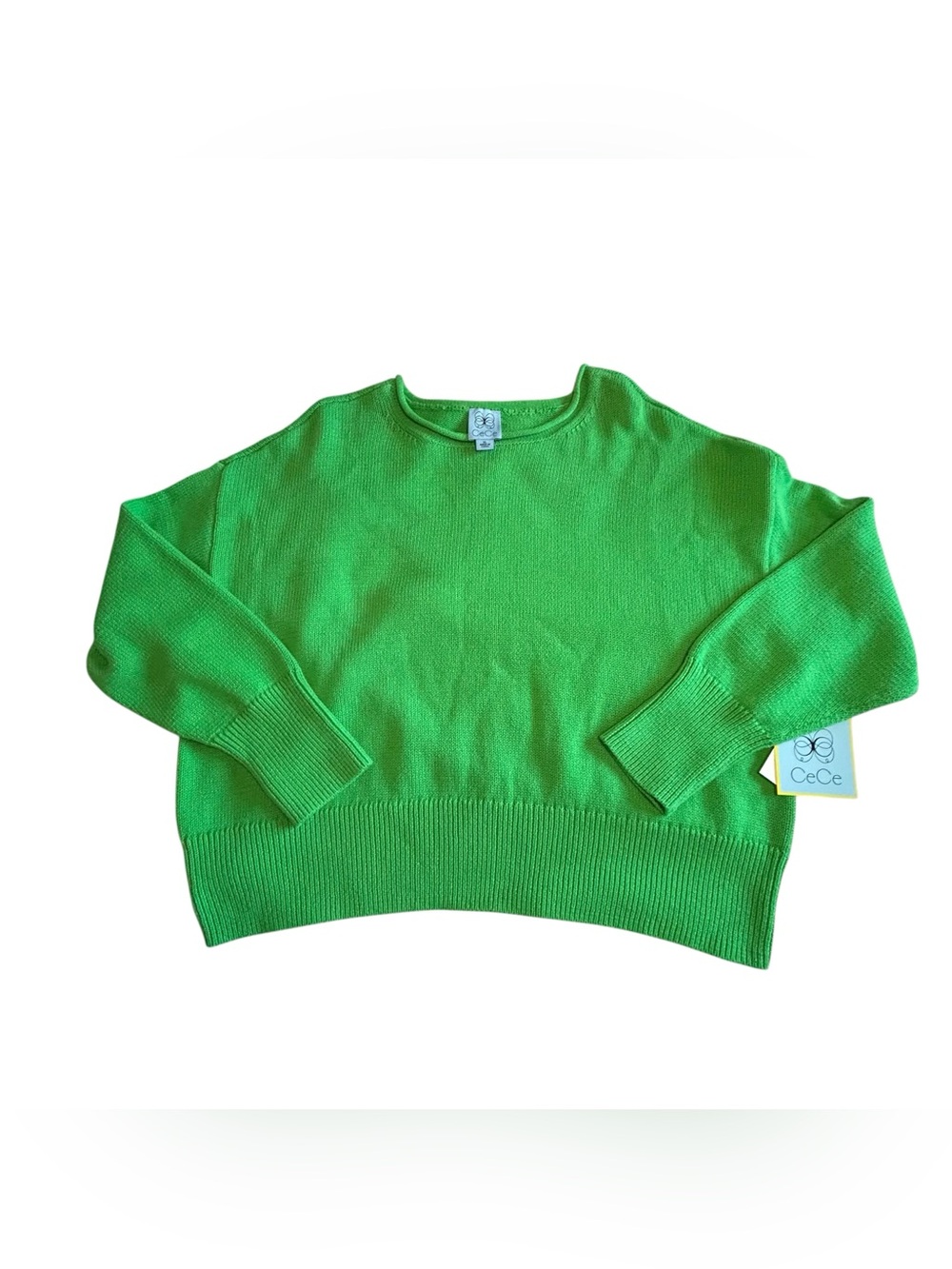 CeCe Vibrant Green Crewneck Sweater